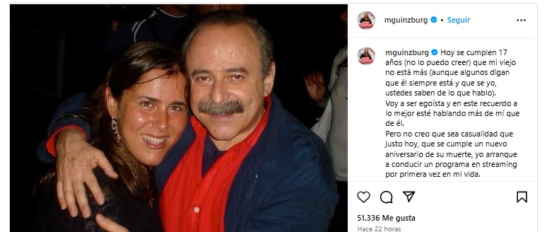 El emotivo mensaje de Malena para su papá Jorge Guinzburg.