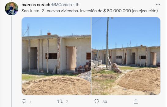 Hilo de Twitter del ministro de la Gestión Pública, Marcos Corach, respondiendo ante la supuesta discriminación en los fondos públicos