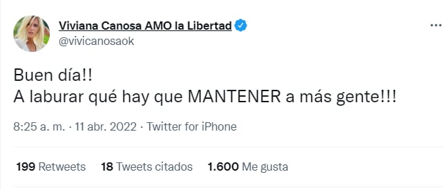 El posteo que realizó Viviana Canosa en Twitter.