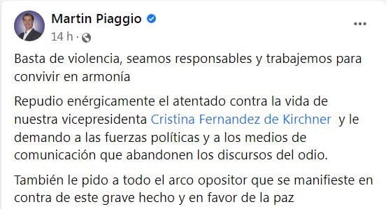 Repudio por el "atentado" contra Cristina Kirchner