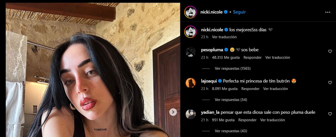 Comentario de Peso Pluma en la publicación de Nicki Nicole