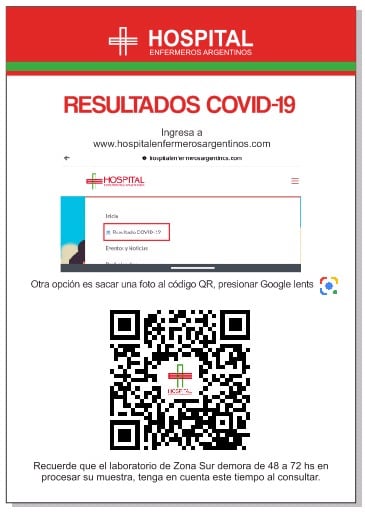 Folleto explicativo y con el código QR para los pacientes que esperan el resultado del hisopado. 