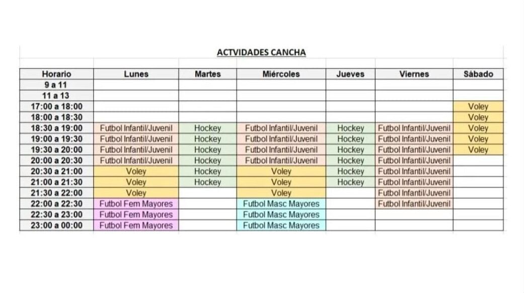 Horarios y actividades.