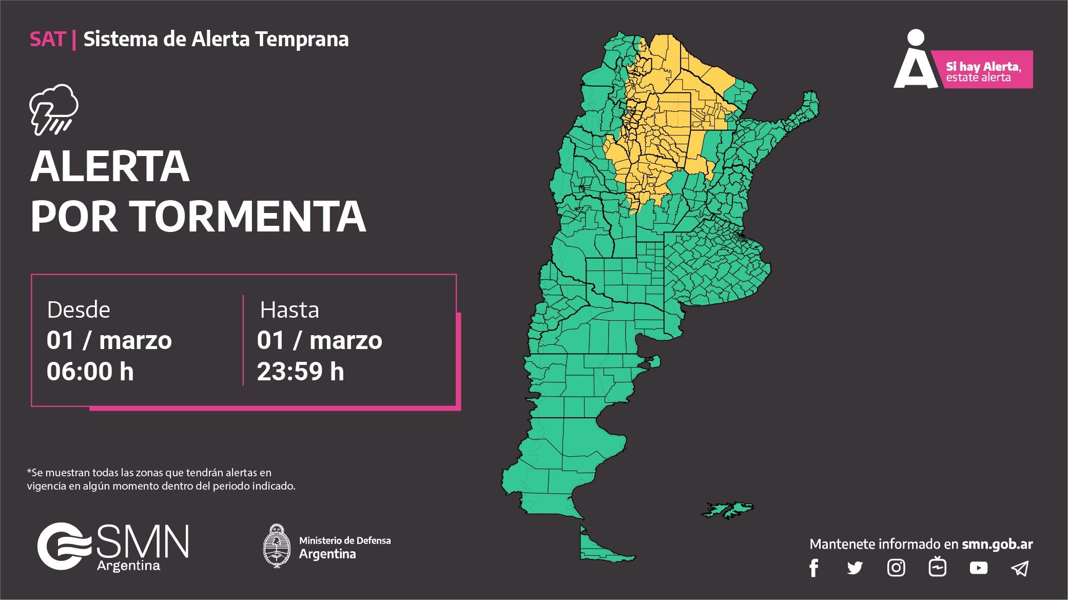 Alerta amarilla por tormentas para este miércoles.