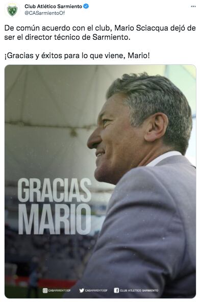 Mario Sciaqua dejó de ser el entrenador de Sarmiento de Junín.