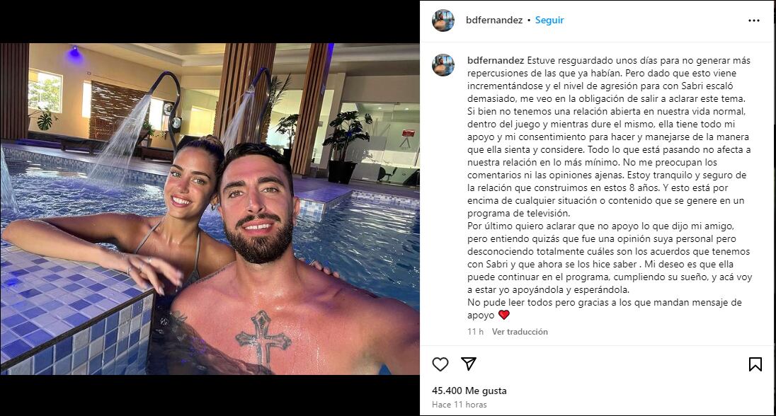 El novio de Sabrina de Gran Hermano le respondió al Kun Agüero.