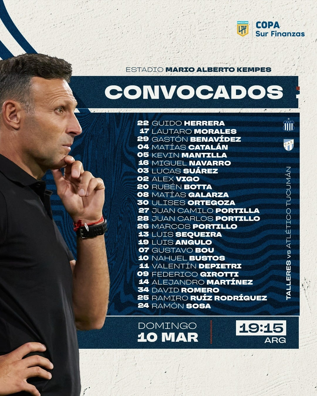 Talleres enfrentará al colista Atlético Tucumán, en principio sin rotación.