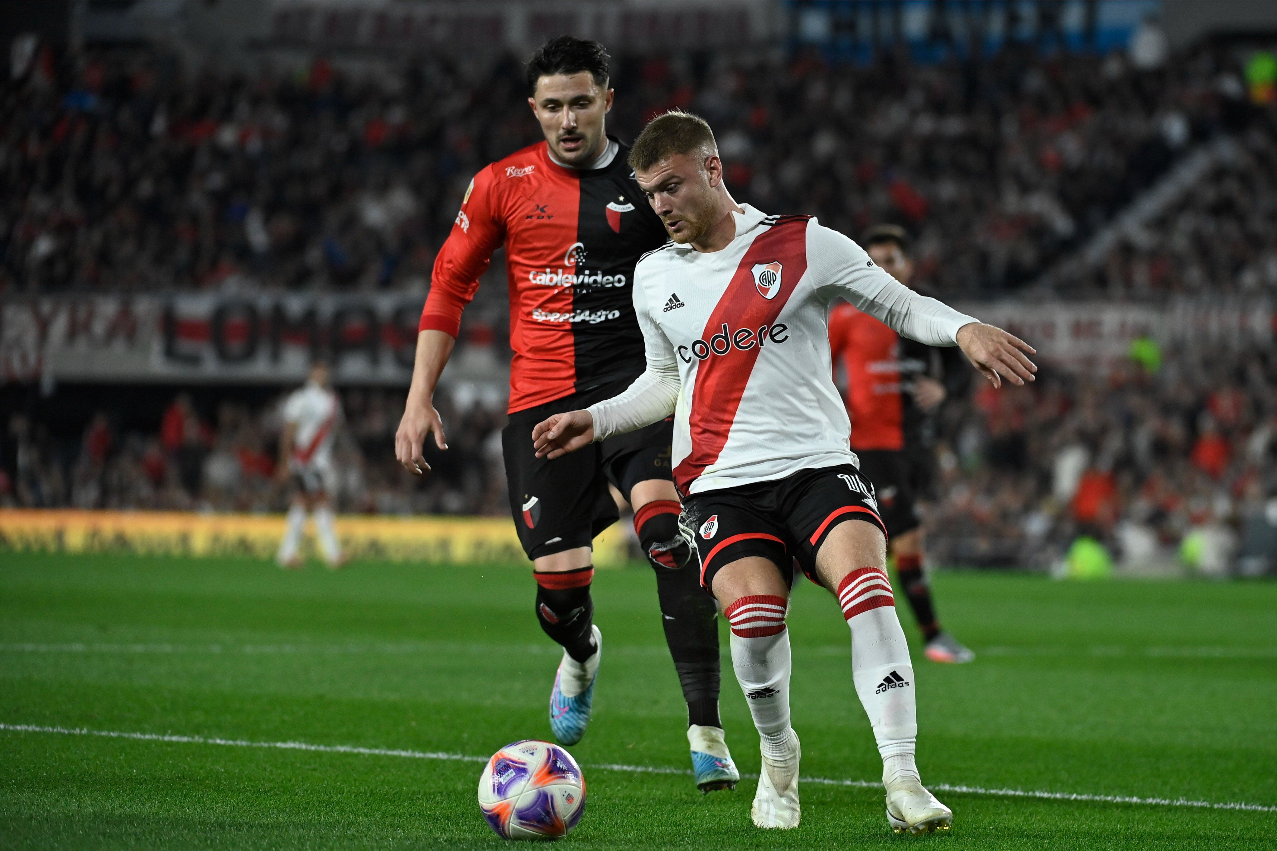 Lucas Beltrán, delantero de River, en el triunfo del equipo ante Colón, en el partido de la fecha 23 de la Liga Profesional. (Fotobaires)