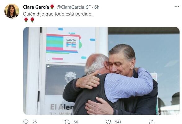 Clara García y una emotiva imagen de Hermes Binner y Miguel Lifschitz