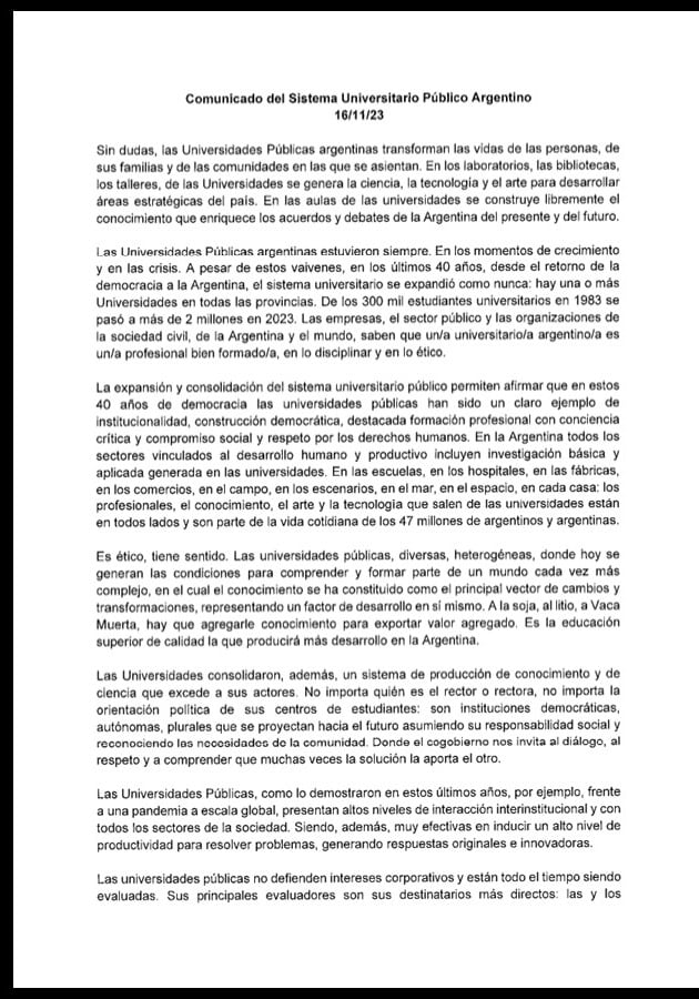 Comunicado oficial de la UNT.