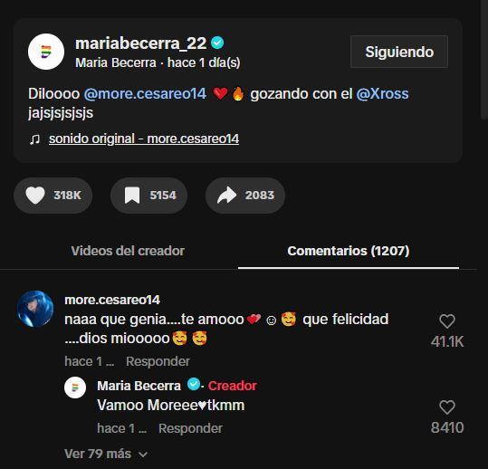 La reacción de More “la miedosa de TikTok” al ver que María Becerra hizo un challenge de su canción