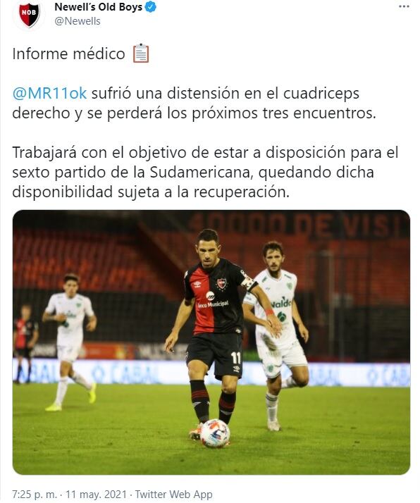 El mediocampista no pudo terminar el último partido ante Sarmiento de Junín.