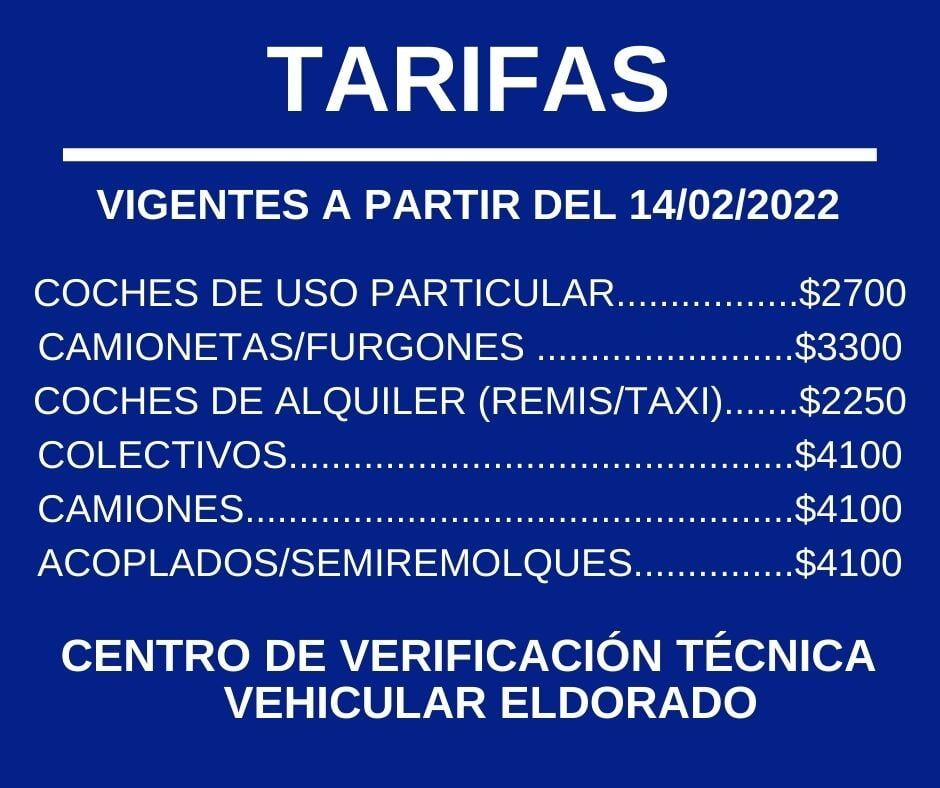 Nuevas tarifas según tipo de rodado.