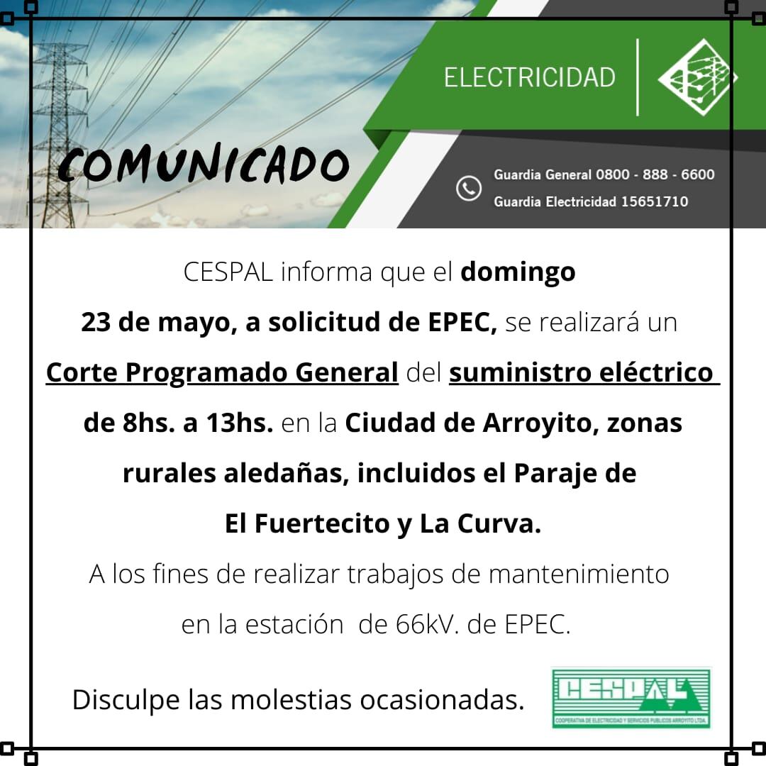 Corte de Energía CESPAL 23 de Mayo