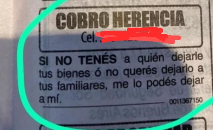 Un hombre de 38 años se ofertó a quedarse con herencias.