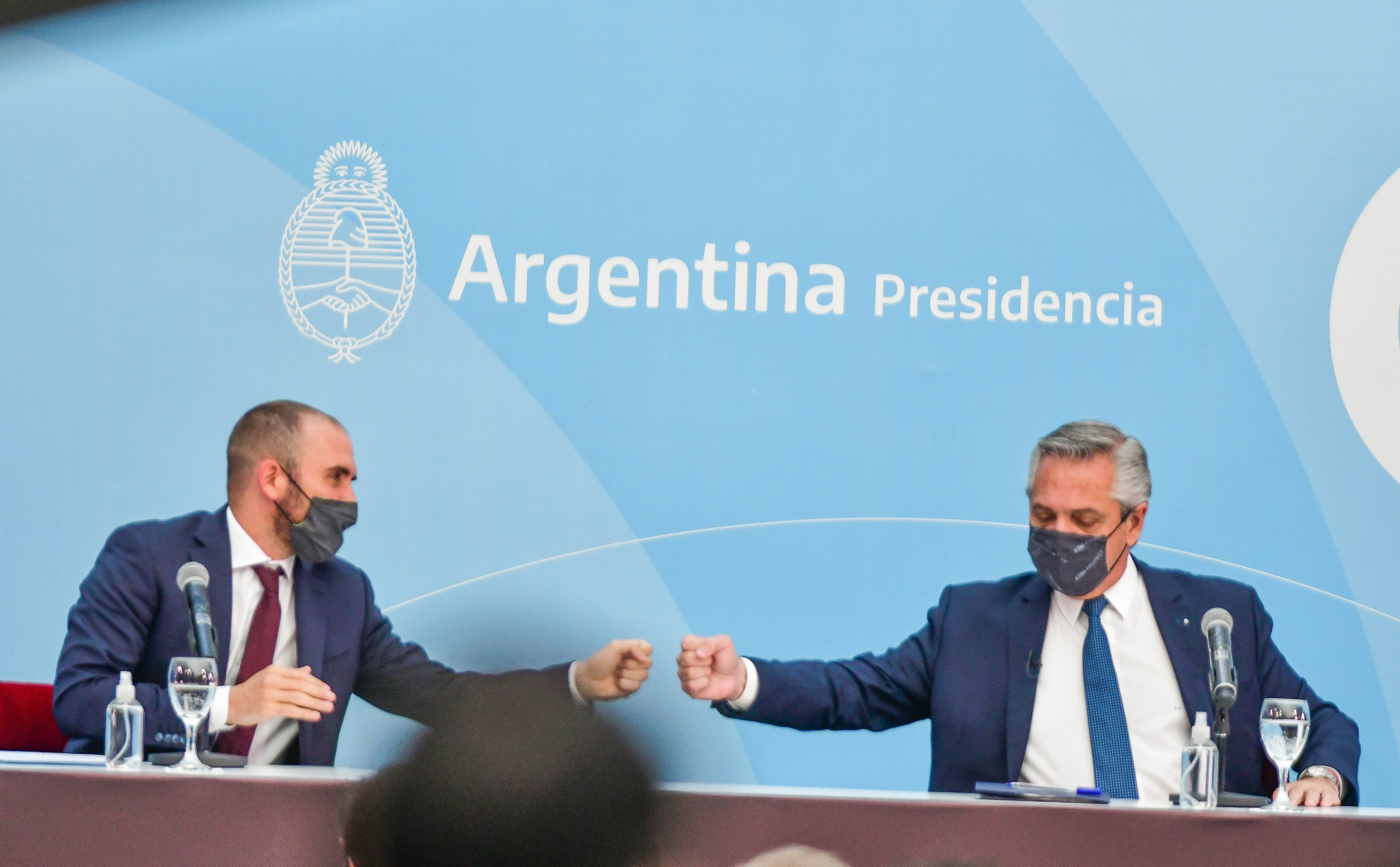 Martín Guzmán junto Alberto Fernández en Casa Rosada.