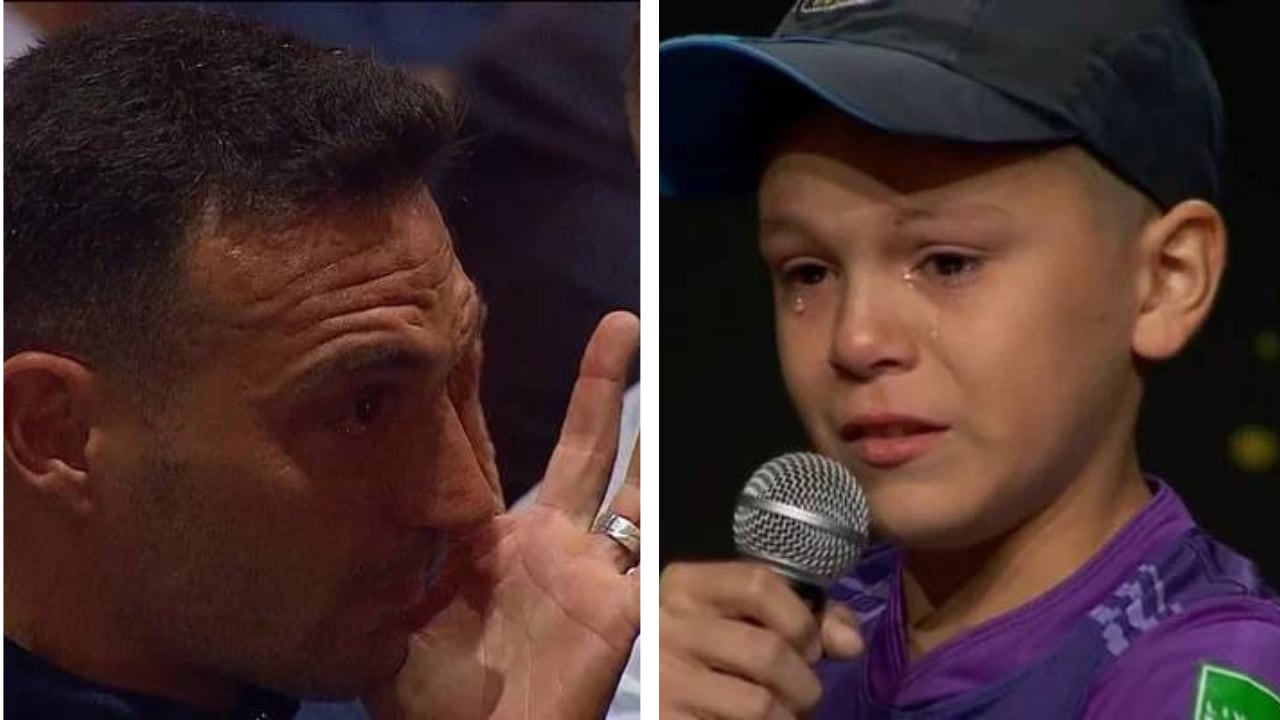 Scaloni lloró por la emoción de un pequeño salteño que les agradeció la tercer estrella.