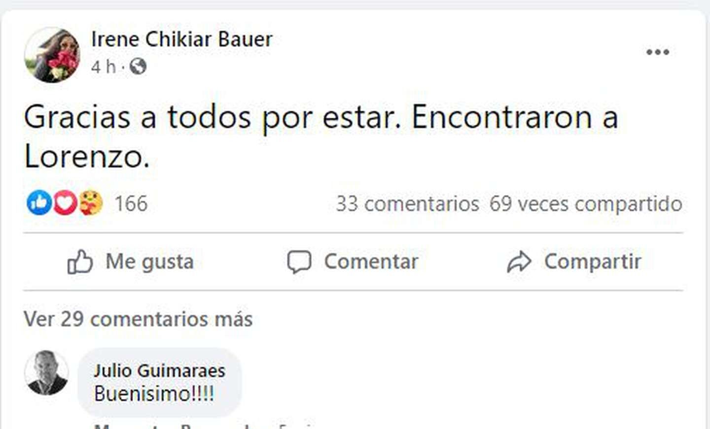 Lorenzo, sobrino del ministro de Cultura de la Nación Tristán Bauer, apareció sano y salvo en el barrio porteño de Núñez tras casi un día de búsqueda.