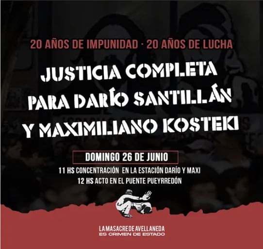 A 20 años del asesinato de Darío Santillán y Maximiliano Kosteki.