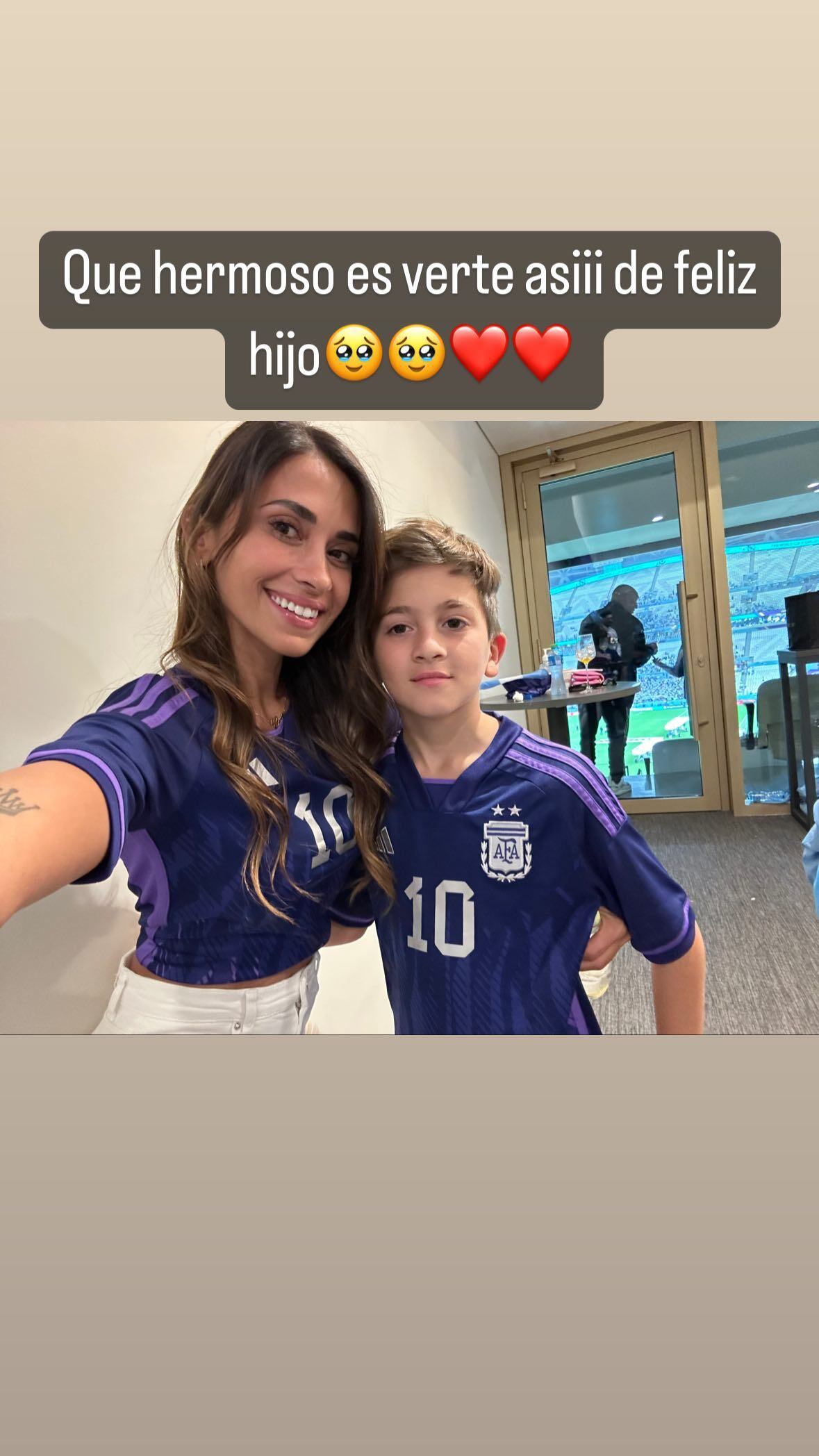 Anto y el mayor de los hijos de Lionel Messi festejaron el triunfo de Argentina