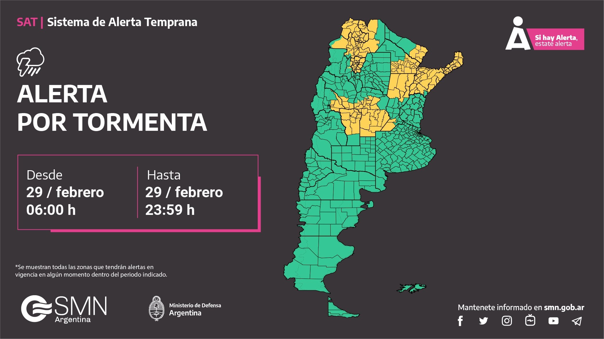 Alerta amarilla por tormentas en Córdoba.