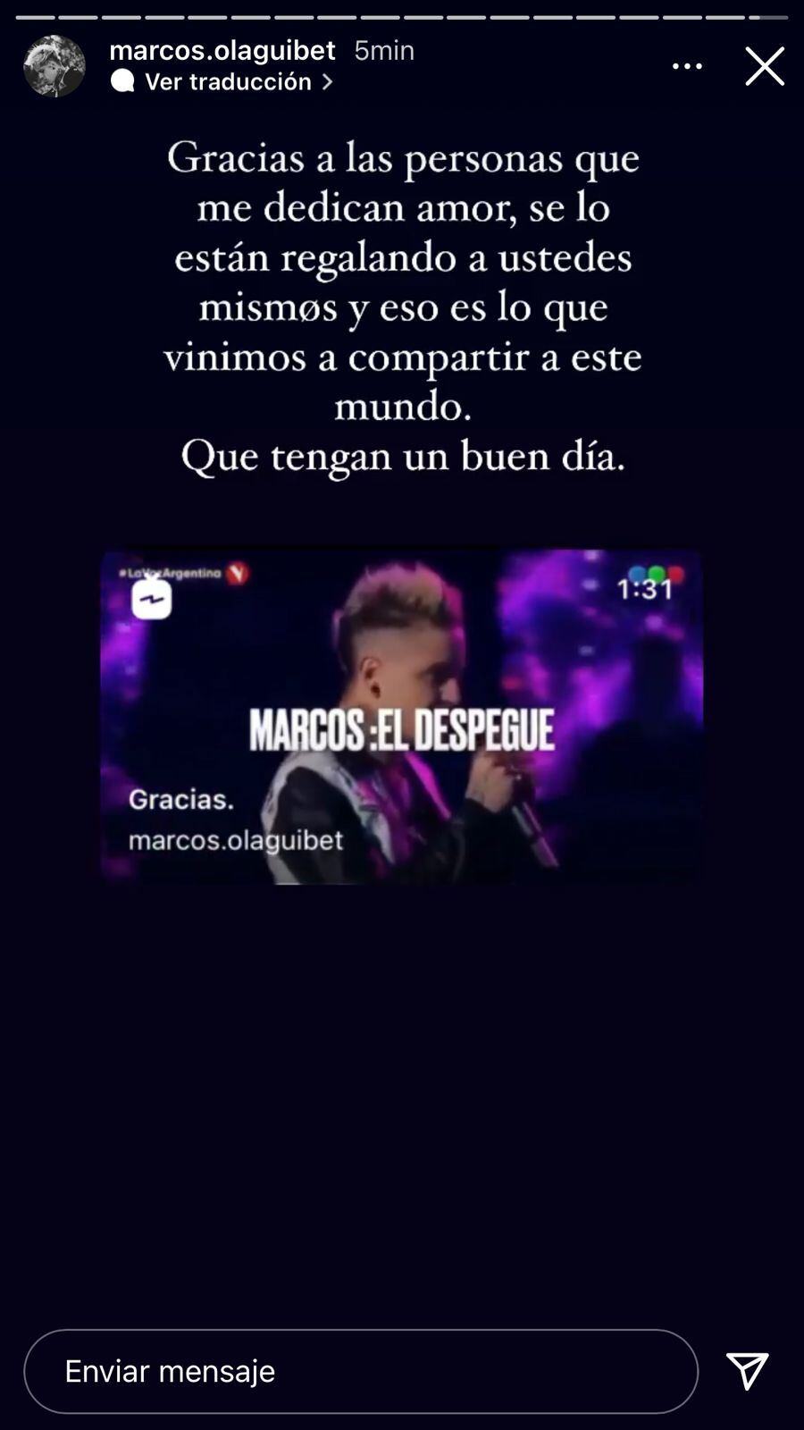 Marcos Olaguibet en la semifinal de La Voz Argentina.