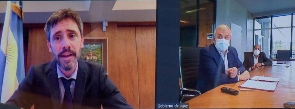 Lamothe, Morales y Abraham, en videoconferencia para la firma del nuevo acuerdo.