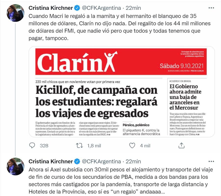 Los tuits de Cristina Kirchner