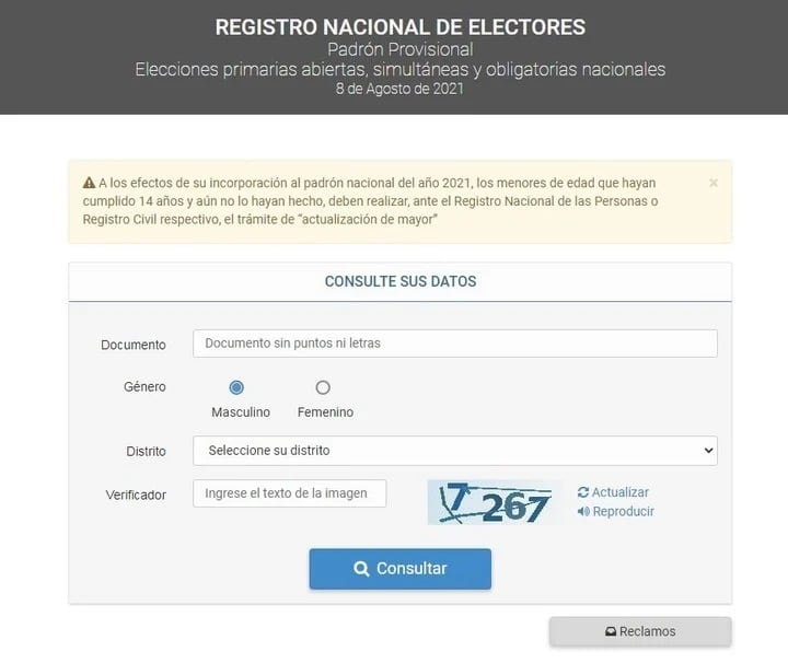 Ya está disponible para consulta el padrón provisorio para las elecciones 2021