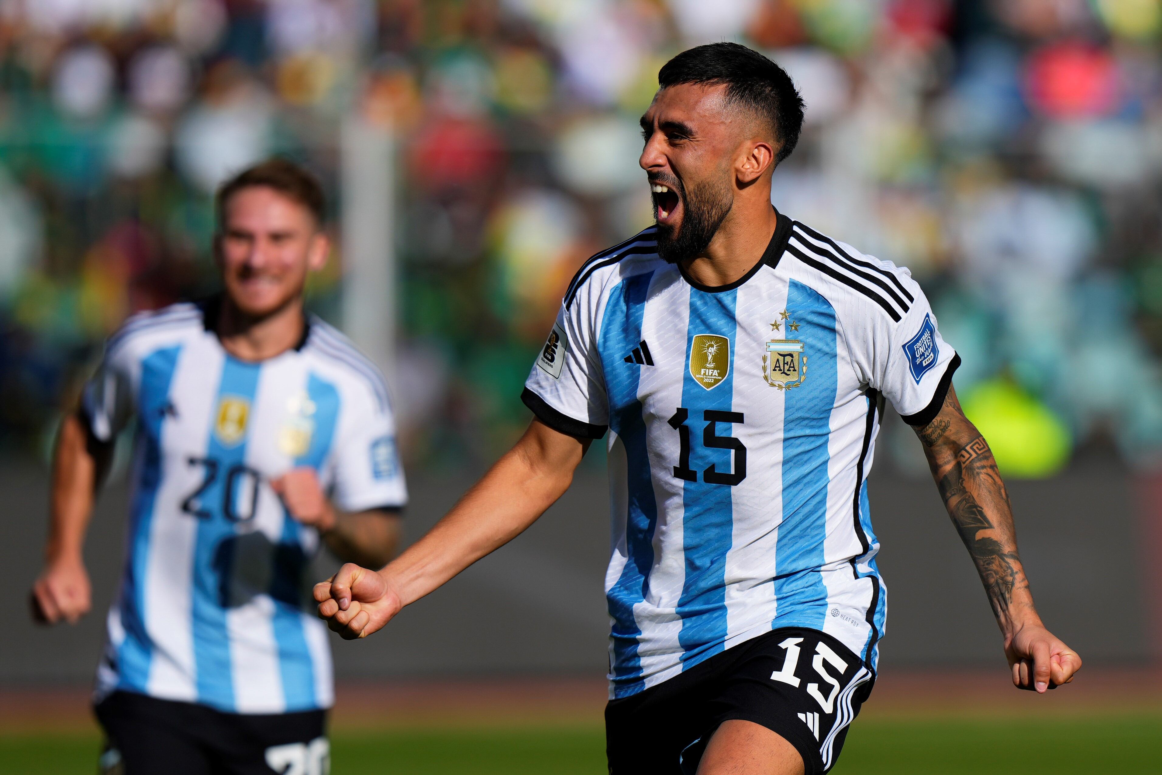 La selección argentina en su último partido ante Bolivia, en La Paz. Foto: AP