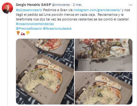 Le llegaron las pizzas y faltaban porciones: lo contó en Twitter y tuvo "recompensa".