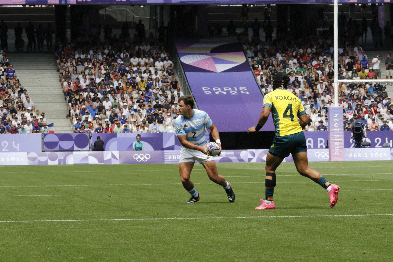 Los Pumas 7s cayeron frente a Australia en el cierre de su participación en el Grupo B de los Juegos Olímpicos de París 2024. (Lucas Curra / Prensa UAR)