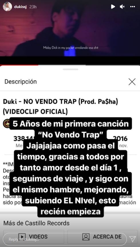 Duki recordoó su primer tema publciado.