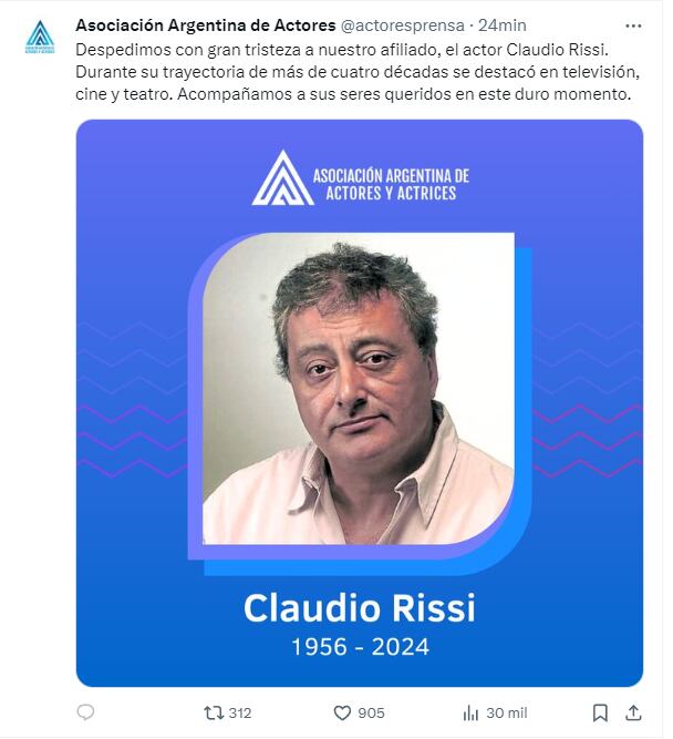 El comunicado de la Asociación Argentina de Actores.