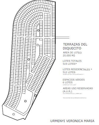 Plano presentado del loteo Terrazas del Diquecito