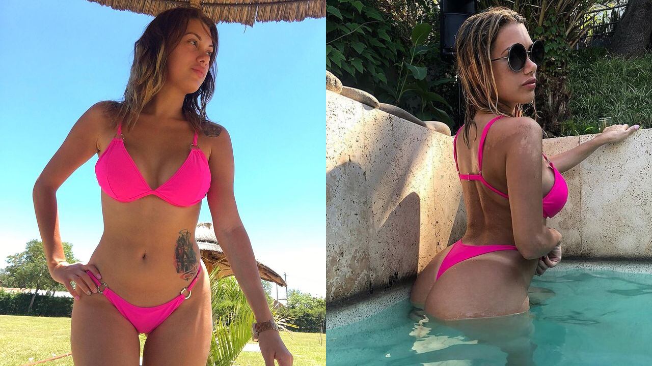 Macarena posó con una bikini fucsia.