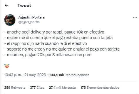 Pagó 20 mil pesos por unas milanesas con puré por error y se hizo viral