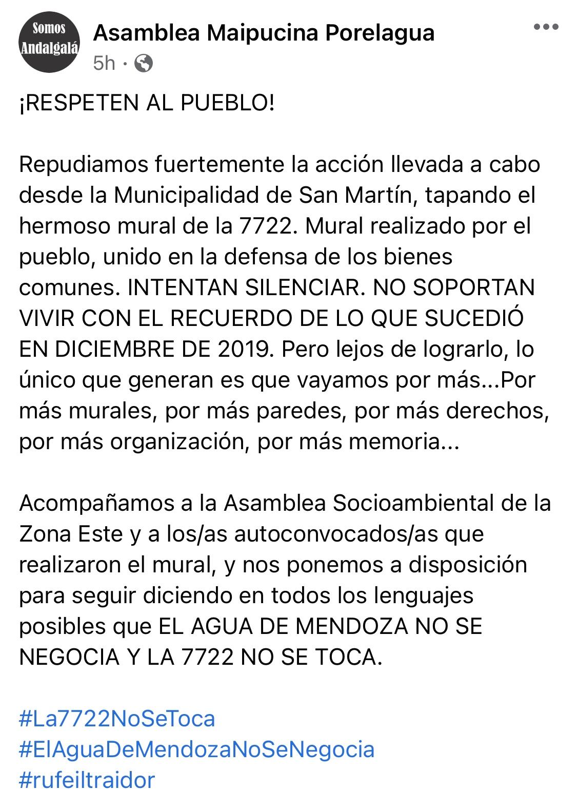 Diferentes asambleístas de la provincia demostraron su repudio del blanqueamiento del mural.