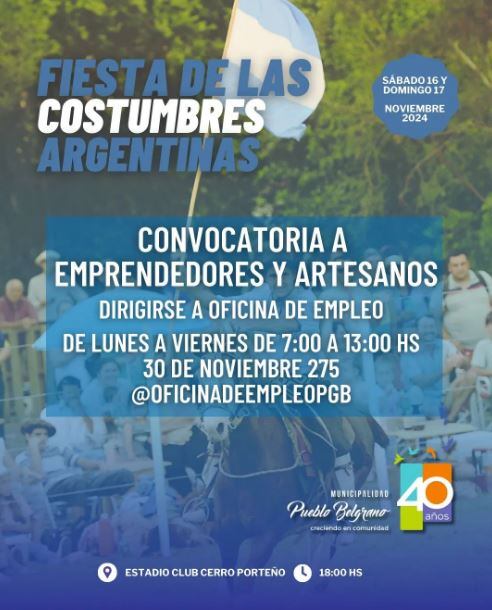 Fiesta de las Costumbres Argentinas: abrió la convocatoria para emprendedores y artesanos