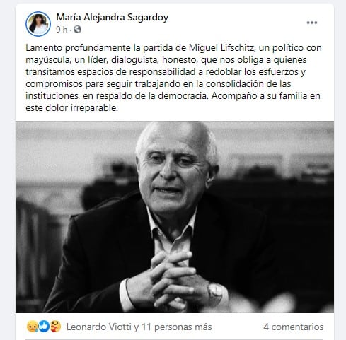 Alejandra Sagardoy también despidió a Miguel Lifschitz