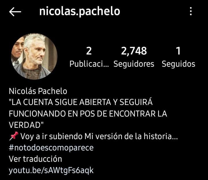 La cuenta de Pachelo en Instagram es privada. Desde allí respondió a sus seguidores este jueves. 