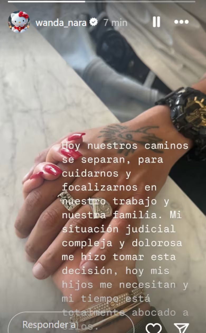 Así anunció Wanda Nara su separación de L-Gante. (Instagram)