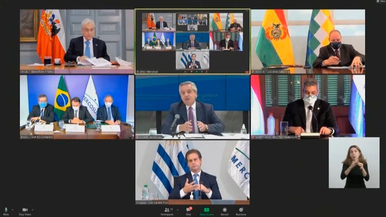 Reunión virtual entre los mandatarios a 30 años de la creación del Mercosur. Foto: Captura