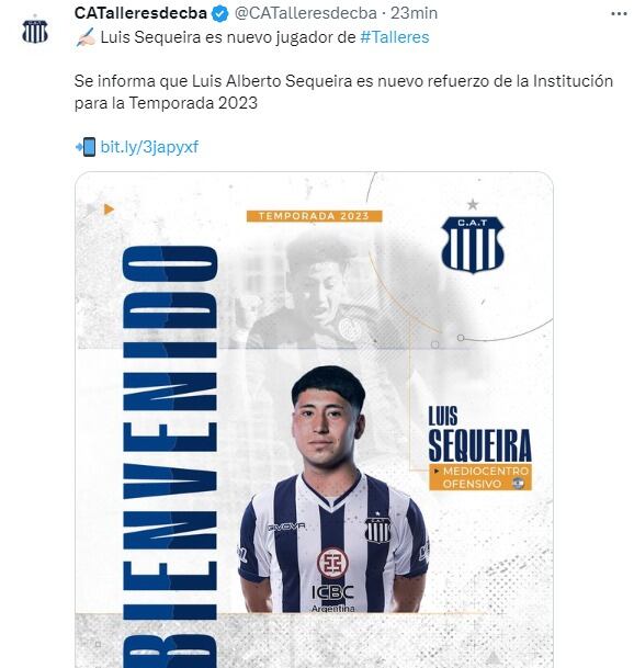 Luis Sequeira, refuerzo de Talleres proveniente de San Lorenzo.