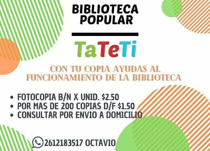 Los precios de fotocopias que ofrece la Biblioteca Popular Ta Te Ti.