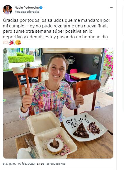 La tenista cumple hoy 26 años.