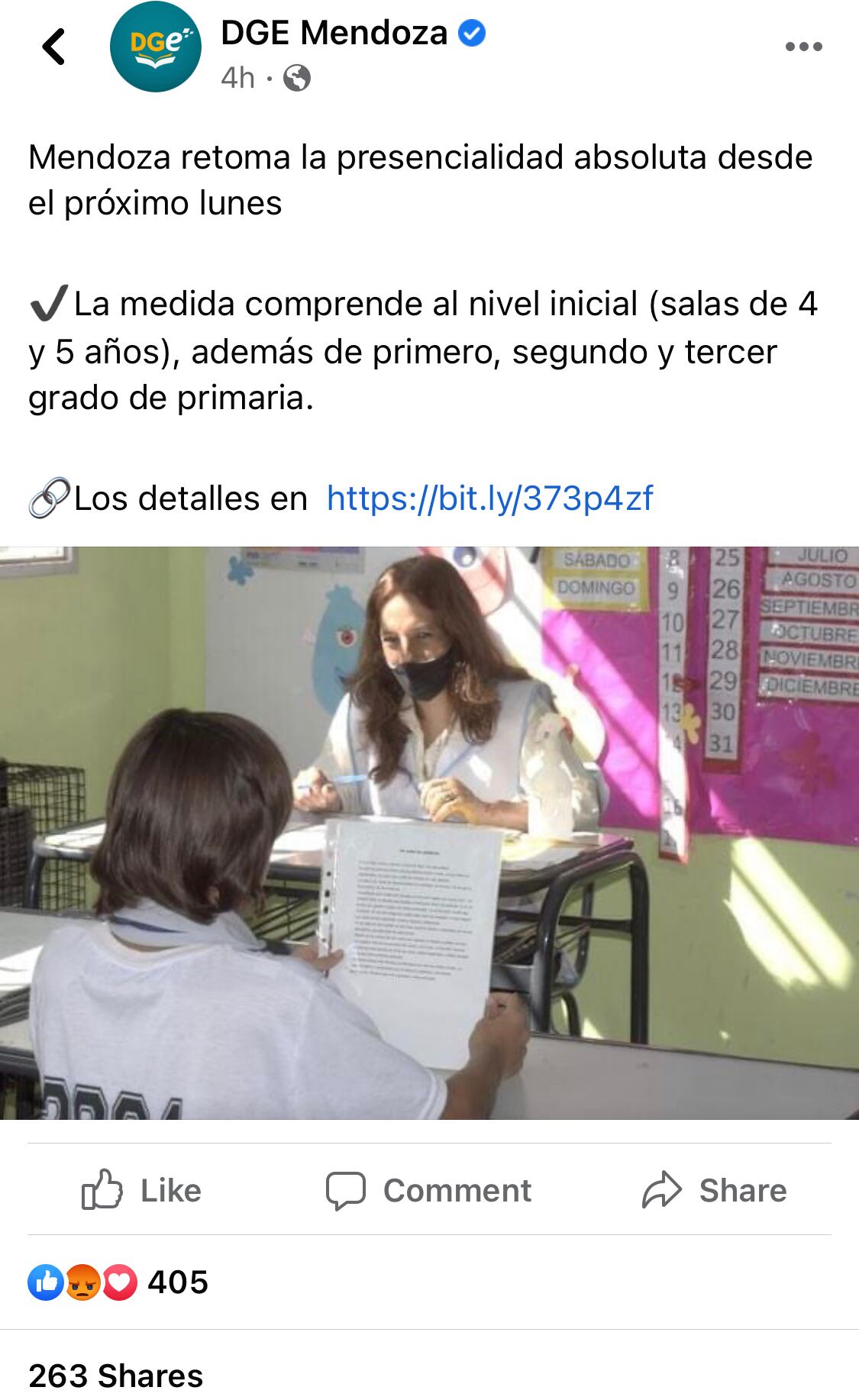 La publicación de la DGE en la que los docentes comentaron expresando su enojo.