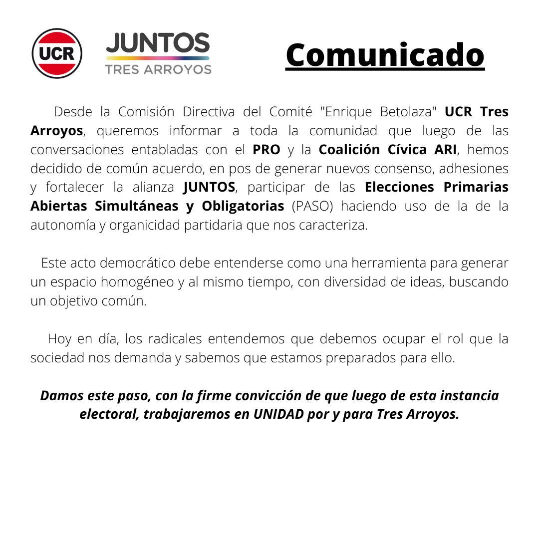 Con un comunicado la UCR local anunció una lista propia