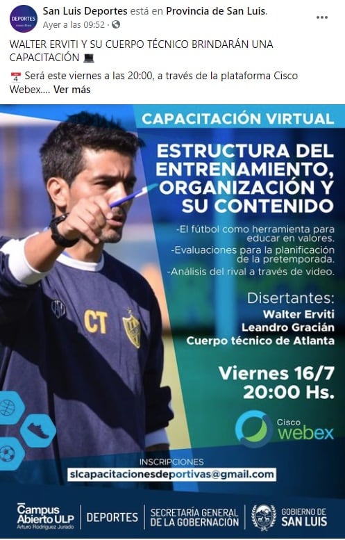 Walter Erviti dará una capacitación gratuita.