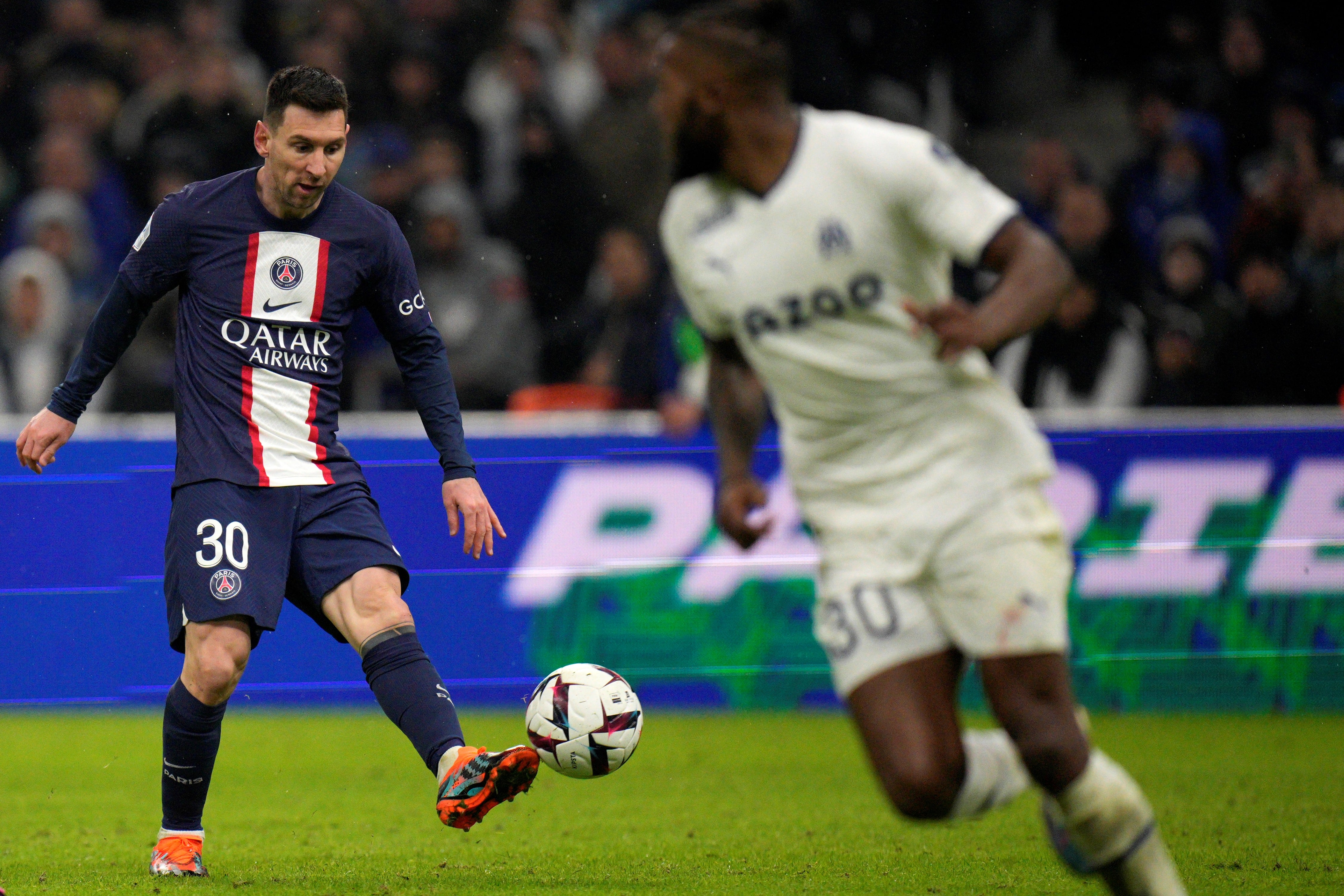 Lionel Messi en el partido del PSG ante Marsella, por la Liga de Francia. (AP)